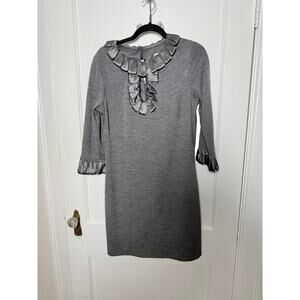 Milly Y2K Gray Wool Silk Ruffle Career Work Business Short Sheath Dress LG